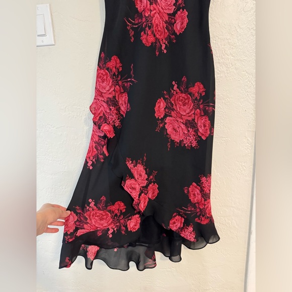 Vintage 90s Y2K Express Floral Midi Dress Handkerchief Asymmetrical Whimsigoth - Picture 2 of 4